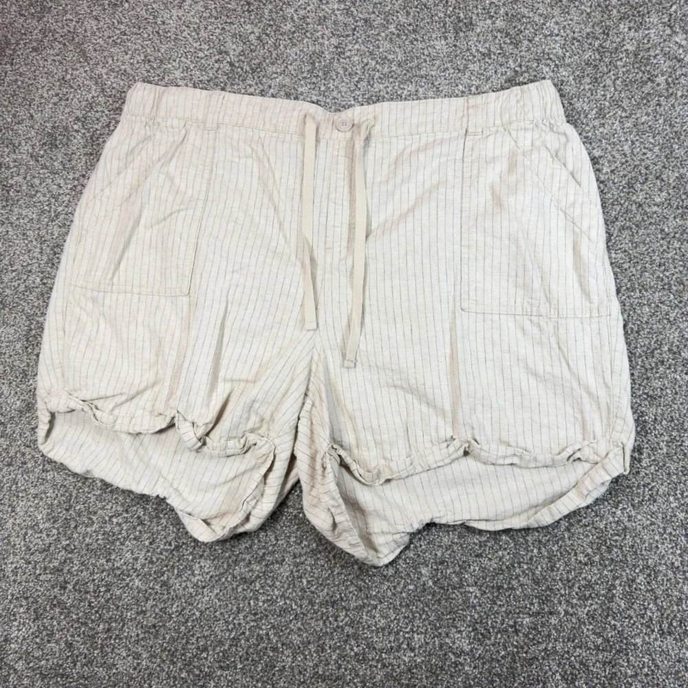 Lane Bryant‎ Pinstripe Linen Blend Shorts Beige Plus Size 22/24 Drawstring Waist